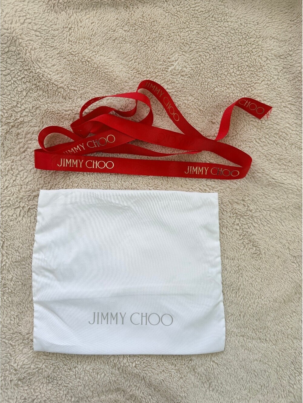 Jimmy Choo Authentic Dust Bag & Red Logo Ribbon 74" Luxury Designer Set